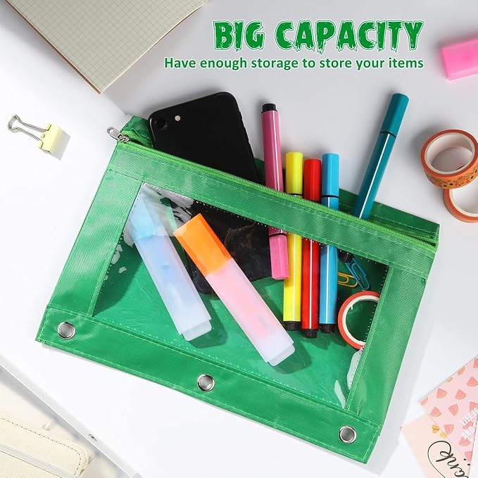 Marspark 48 PCS Pouch Bag for 3 Ring Binder - Bulk Zipper Pencil Binder Pouches with Clear Window for Utensils Storage Supplies(Multicolor)