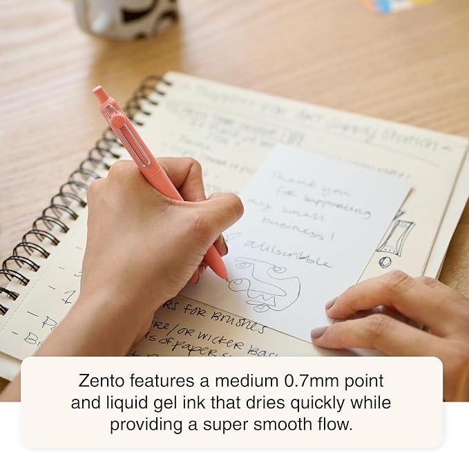 uniball Zento Liquid Gel Ink Retractable Pens, Medium Point (0.7mm), Muted Barrels, Black Ink, Dozen (Pack of 144)