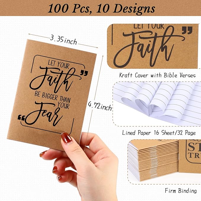 Fulmoon 100 Pcs Mini Notebooks Bulk Small Inspirational Pocket Notebooks Mini Journals Bulk Employee Appreciation Gifts Motivational Notepads for First Day of School Teacher Coworkers (Brown)