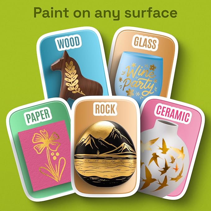 ARTISTRO 5 Gold Paint Pen for Rock, Glass, Ceramic, Wood, Tire, Fabric, Metal, Canvas, Marking, Painting - Set of 5 Acrylic Paint Markers Water-based - Brush Tip with Automatic Ink Control System