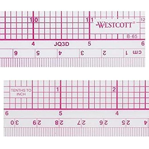 Westcott 10ths/Metric Beveled Ruler, 12-Inch/30cm (B-65), Clear (Pack of 2)