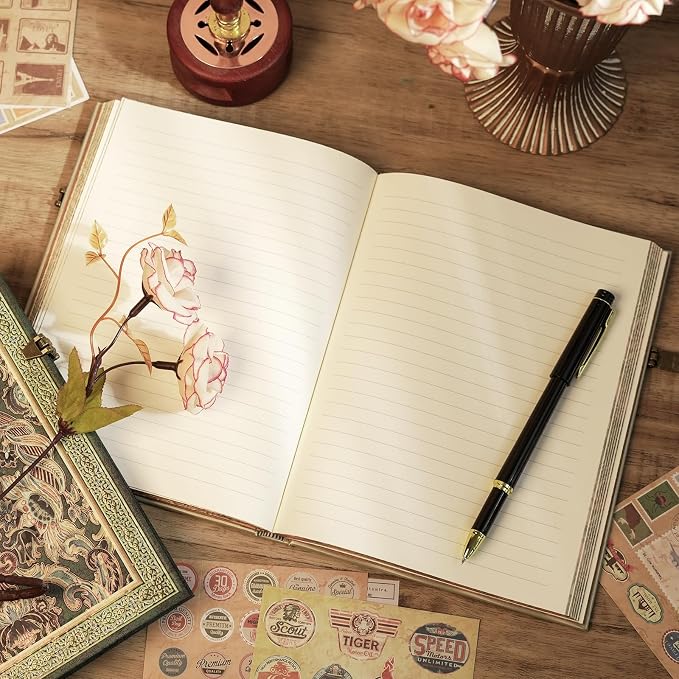 Vintage 3D Verdant Voice Hardcover Lined Journal - 192 Pages (96 Sheets) with Envelope Pocket- Memory Keeping Travel Diary & Commemorative Notebook for Milestone Moments
