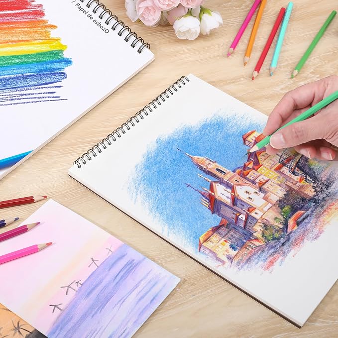 12 Pack Sketch Books, 9 x 12 Inch Sketchbook, 68lb/100gsm Spiral Bound Sketch Pad, Acid Free Art Supplies Drawing Painting Sketchbook for Kids, Beginners, Artists