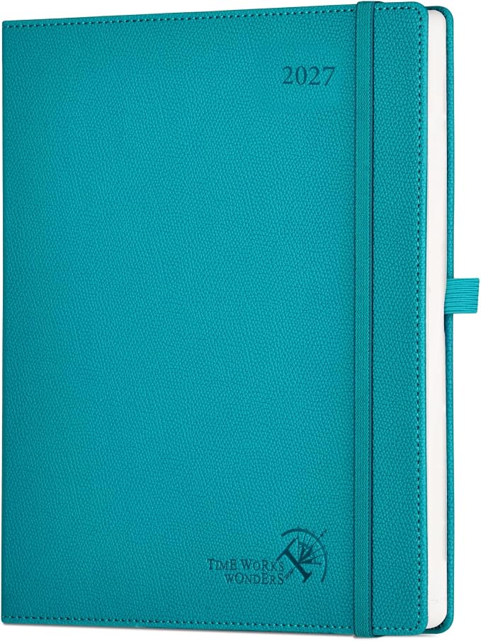 POPRUN 2027 Planner (Large 8.5"x 10.5"), Weekly and Monthly Planner | Daily Calendar Book Jan.2027 - Dec.2027, Appointment Book with Monthly Tabs, Leather Hardcover, Inner Pocket -Pacific Green