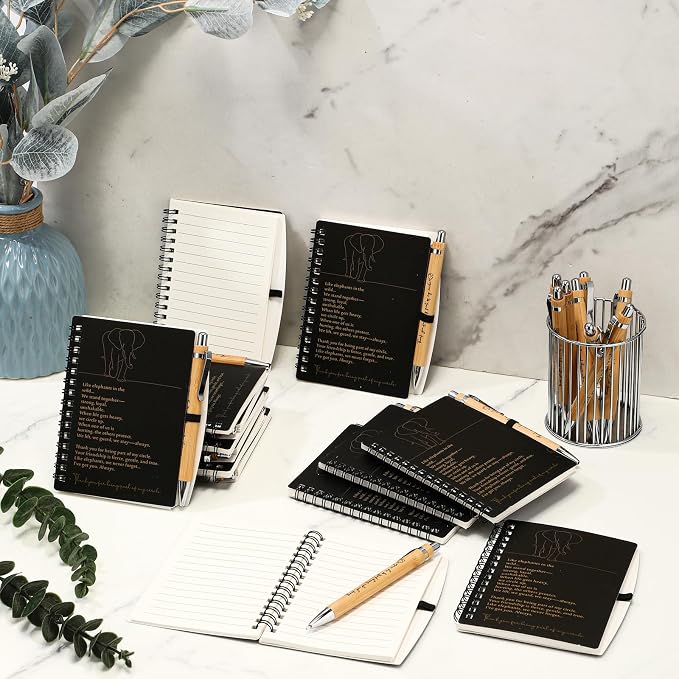 Harloon 5 Sets Thanksgiving Elephant Friendship Gift Friendsgiving A6 Spiral Notebook with Elephant Bamboo Pen Employee Appreciation Gifts for Staff Team Coworker Teachers