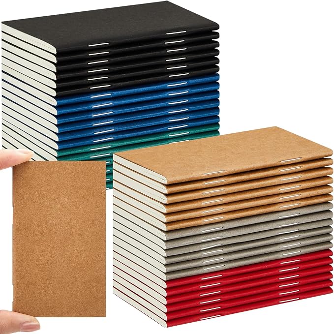 Outus 36 Pcs Pocket Notebook Mini Journal 2.5" x 4" Kraft Paper Mini Notepad Bulk Softcover Pocket Notepad Memo Diary Subject Notebooks for Student Travel School (Multicolor,Blank Cover)