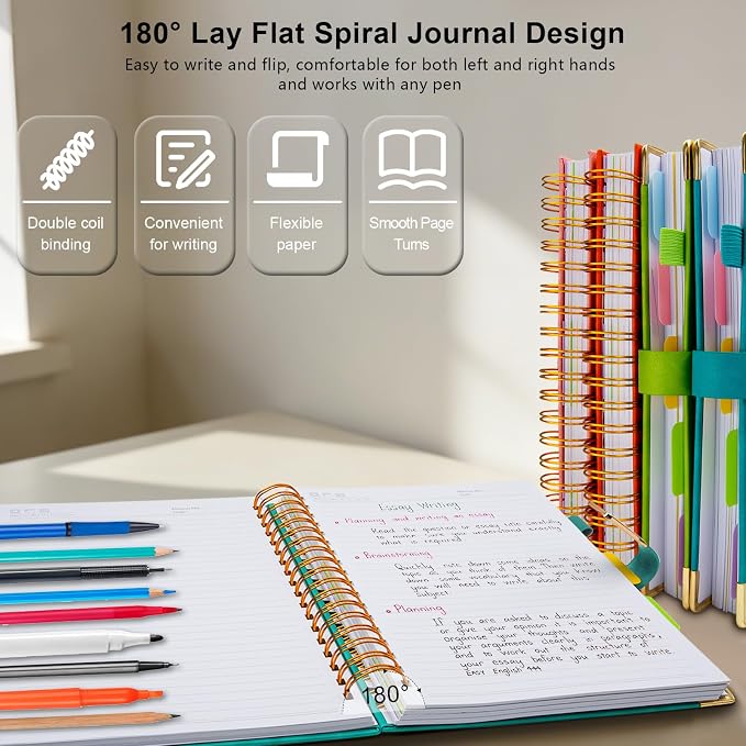 Hardcover Spiral Notebook College Ruled, 8.5"x11" Leather Journal Notebook with Magnetic Closure, 300 Pages 5 Subject Notebook with Dividers Tabs Journal for Women Men, Work, School(Blue)