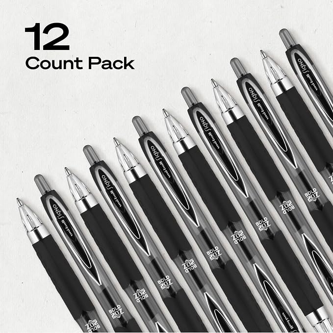 uniball™ 207 Gel Pens, Black Ink, 1.0mm Bold Point, Retractable, 12 Count, Smooth Writing, Fraud-Resistant, uni Super Ink™