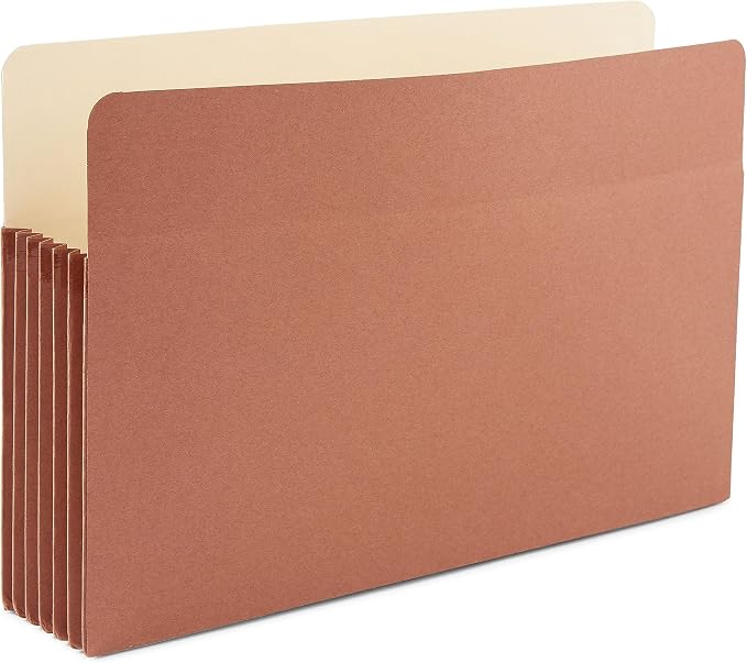 Staples Recycled Reinforced File Pockets, Legal Size, 5.25‑Inch Expansion, Heavy‑Duty Brown Construction – 20/Carton
