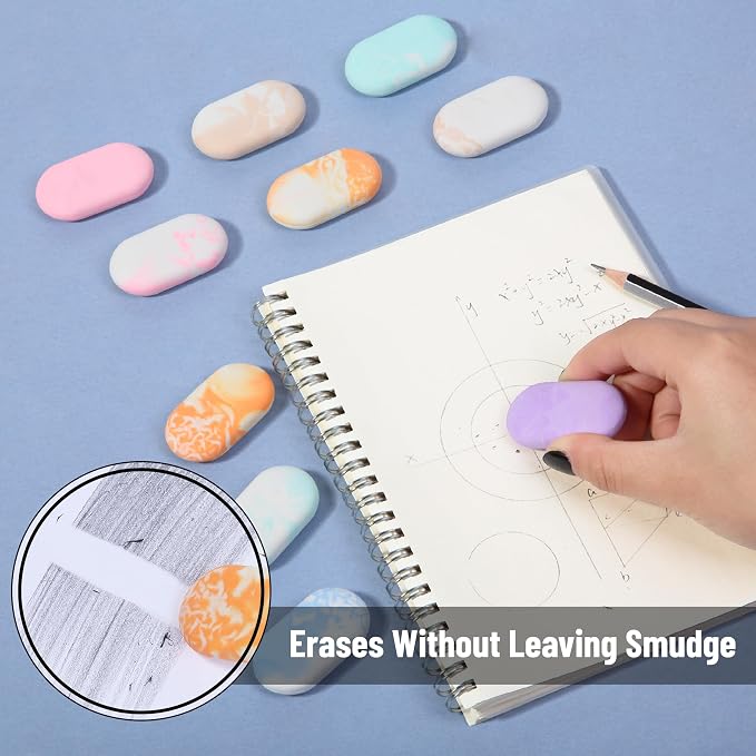 Mr. Pen- Marble Pencil Erasers, 12 Pack, 1" x 2" | Soft Rubber Marble Pencil Erasers for School, Office, Art Sketching, Homework, Exams, Clean Smudge-Free Correction
