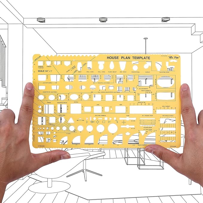 Mr. Pen- House Plan, 3 pcs, Interior Design and Furniture Templates | Clear Flexible Plastic, Drafting Tools, Ruler Shapes for Architecture, 1/4 Inch Scale, Kitchen, Bath, Bedroom, Office