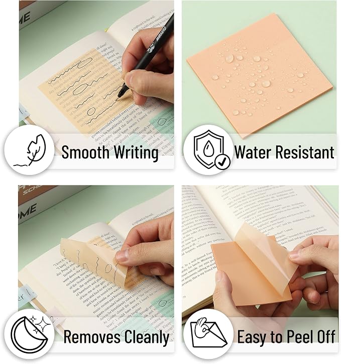 Mr. Pen- Transparent Sticky Notes Set, 200 Sheets | Transparent Sticky Notes and Planner Tabs with Black Fineliner Pen for Bible Study, Office, School, Planning