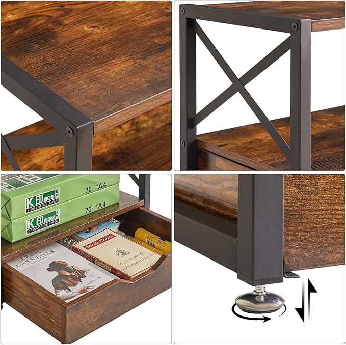 IBUYKE 2 Tier Desktop Printer Stand with Drawer Storage TLJ006H | Multi-Purpose Desk Organizer,Wooden Printer Stand for Folders,Books,for Fax Machine, Scanner,Home Office