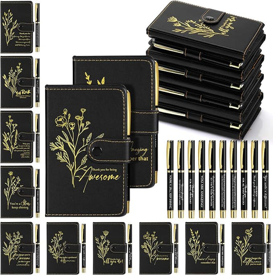 Dispowreath 20 Sets Thank You Leather Journal Notebook with Appreciation Ballpoint Pen Employee Gift for Teacher Nurse Coworker Team Office Staff Vet Tech Housekeeper (Black,Stylish)