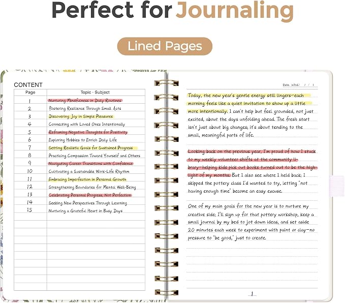 AHGXG Spiral Journal Notebook, 160 Lined Pages, A5 Size (5.7'' x 8.3'') | for Women, Journaling, Writing, Work & Office, Hardcover, 100 GSM Thick Paper (Wildflower Botanical)
