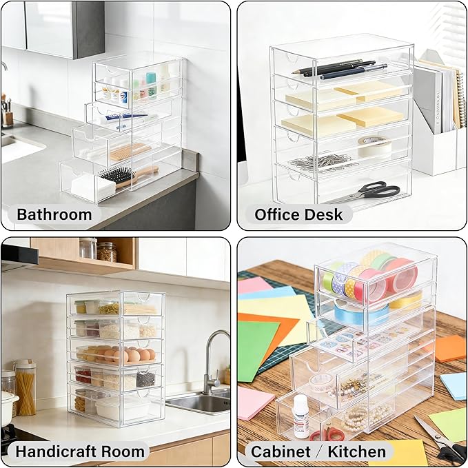 Prsildan Hair Accessories Organizer Acrylic Drawer with 5 Small Drawers | Clear, For Bathroom Vanity Office Desk, Jewelry Makeup Storage