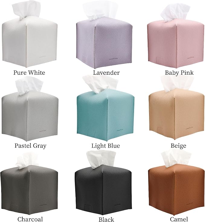 Tissue Box Cover Holder, Square with Bottom Belt by Carrot's Den - PU Leather Decorative Organizer for Tabletop, Bathroom, Car, Office | Baby Pink