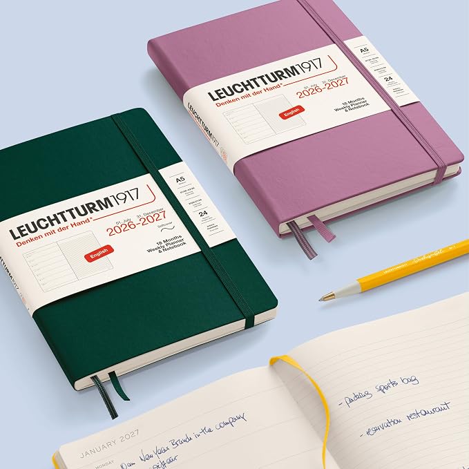 LEUCHTTURM1917 - Weekly Planner and Notebook Hardcover Medium A5, 18-month, July 2026 - December 2027, English, Dusty Rose