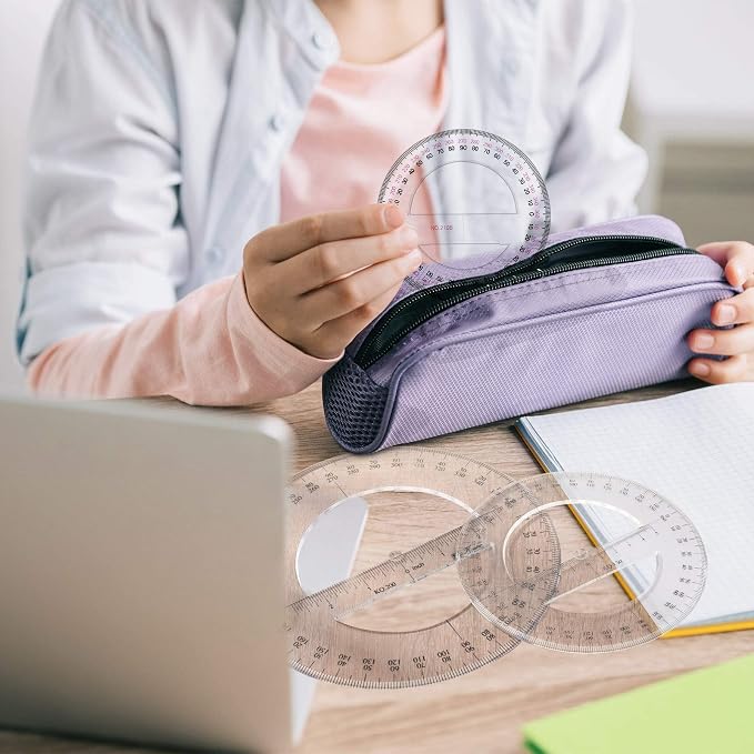 4 Pcs Multi-size 360 Degree Protractor 4/6/8/12 Inch Plastic Math Circle Protractors Ruler Clear Mathematical Geometry Tool for Drawing and Drafting Angle Measurement, Student School Office Supplies