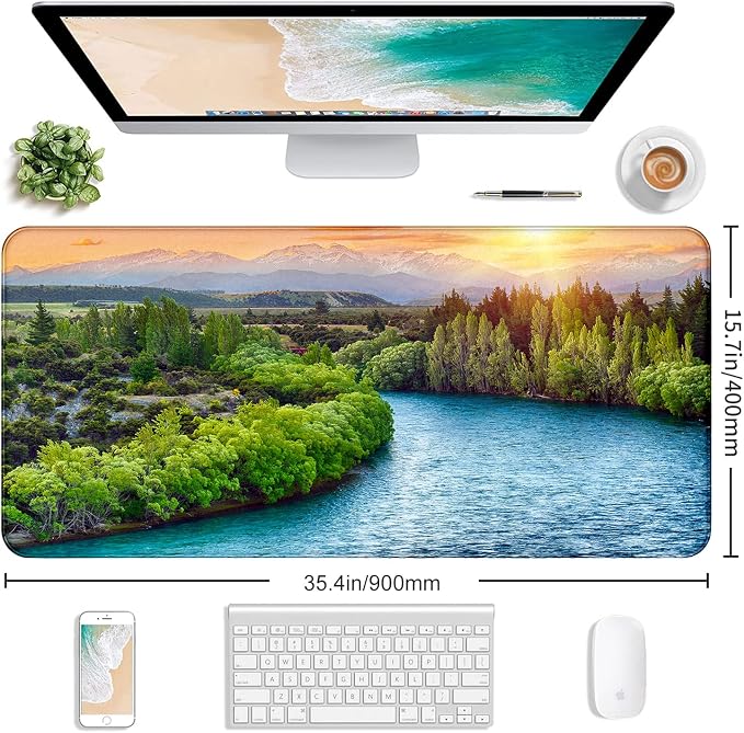 Extended Sunset Forest Gaming Mouse Pad, Keyboard Computer Office Mouse Pad | Large Extended Mouse Pad; Full Desk Coverage; Waterproof Coating; Stable Anti-Slide Base For Gaming, Office, Study Daily Use