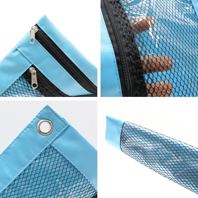 Pencil Pouch for 3 Ring Binder, Heavy Duty Canvas Dual Zipper Pen Bag with Clear Window, Smooth Metal Zipper, Fit Standard 3-Ring Binders for School Office Travel Supplies (Sky Blue)