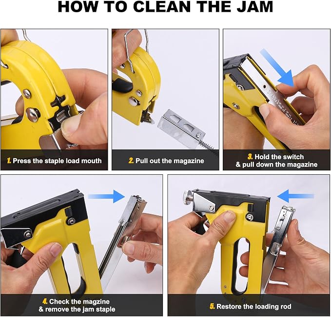 HAUTMEC Upholstery Staple Gun for Wood, 3-in-1 Heavy Duty Fabric Stapler with 600 Staples, Adjustable Manual Staple Guns for Carpet, Crafts, Furniture