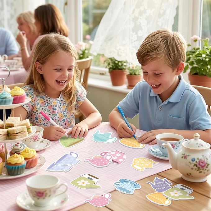 Xqumoi 30 Pack Tea Party Sticky Notes - Cute Teapot Theme Self Sticky Notepads Floral Vintage Tea Cup Writing Memo Pads for Birthday Baby Shower Wedding Garden Classroom Party Favors