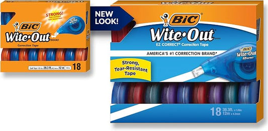 BIC Wite-Out Brand EZ Correct Correction Tape, Applies Dry, Translucent Dispenser Shows How Much Tape is Remaining (Pack of 9, 162 Count Total)