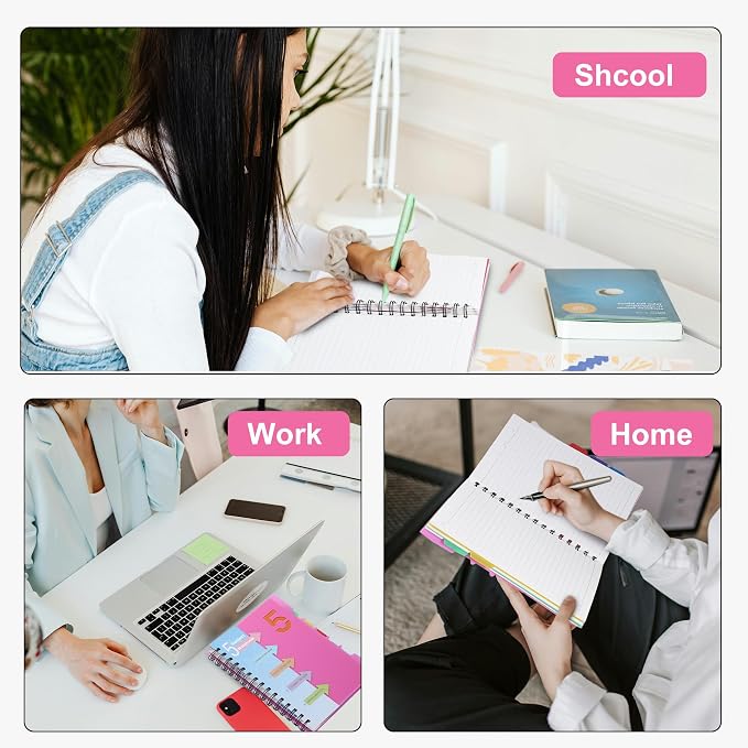 CAGIE 5 Subject Notebook, Small Spiral Notebook with Tabs | 6.1'' x 8.2'', A5 Spiral Notebooks College Ruled for Women, 240 Pages Note book for School Note Taking, Rose Pink