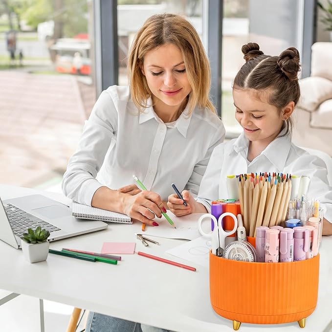 Camelmother 360°Rotating Pen&Pencil Holder For Desk With 5Slots Cute Office | Spacious Beautiful & Durable For Teachers Students Workers Easy Storage for Pens Stationery