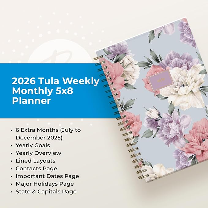 Blue Sky 2026 Weekly & Monthly Planner Calendar, 5"x8", Tula | January 2026 - December 2026, Flexible Frosted Cover, Durable Twin Wire Binding, Laminated Tabs