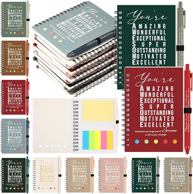 Jetec 100 Pcs/50 Sets Back to School Teacher Gifts Motivational Spiral Notebook with Sticky Notes Pen Bulk Inspirational Journals Thank You Gift for Employee Coworker Birthday Party (Earth Tone)