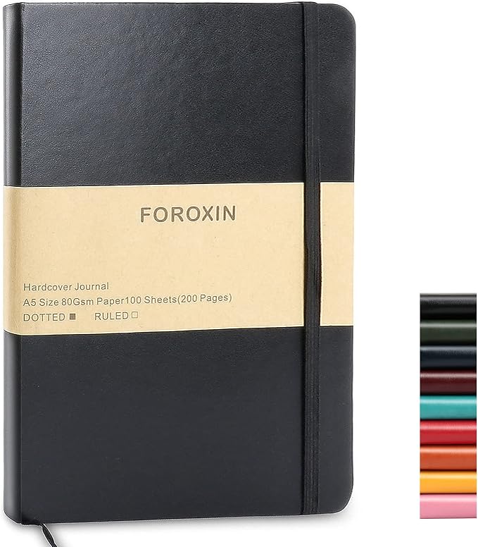Journal notebook (A5-Dotted, Black Color),192 Pages, Medium 5.7X8.3 inches - 80 gsm Thick Paper, Hardcover