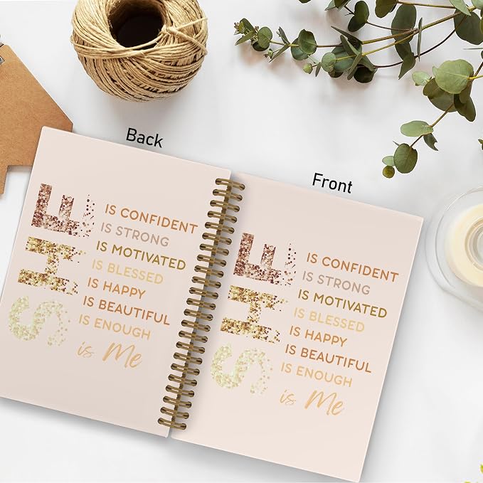 Inspirational She Is Me Spiral Notebook, Beige Gold Self Care Journal Notebook, Self Love Notebooks for School Work, Positive Affirmations Office Supplies Gifts for Women Girls, 5.5x8.3 Inch