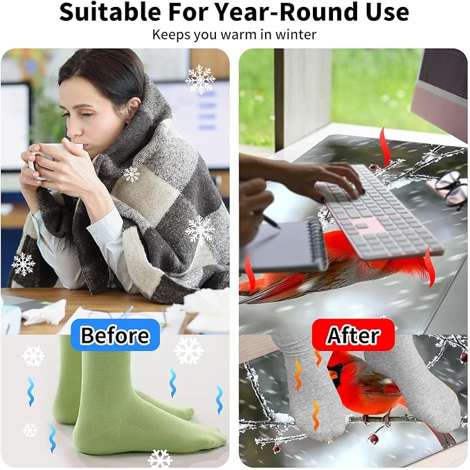 Warm Desk Pad,Heated Desk Pad,Office Mat,3 Heating Levels & 3 Hours Auto Shut-Off,31.5"*13" Gaming Mouse Laptop Keyboard Leather Desk Mat,Red Main Cardinal Bird