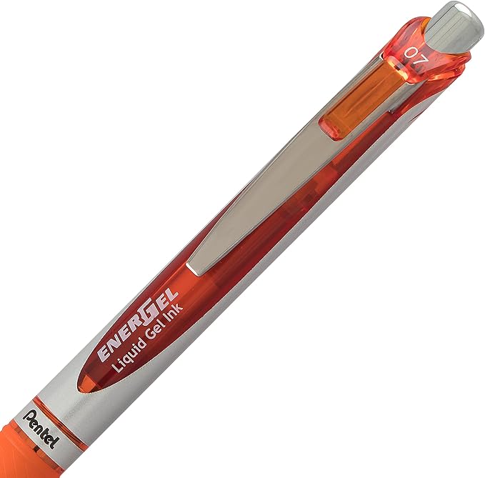 Pentel EnerGel RTX Retractable Liquid Gel Pen, Medium Line, Metal Tip, Orange Ink, 2-Pack (BL77BP2F)