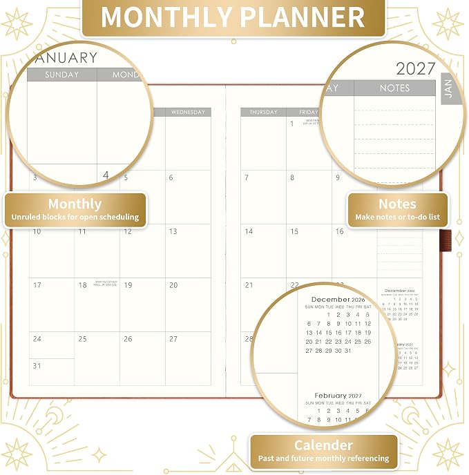2027 Planner - 2027 Weekly Monthly Planner, Janaury 2027 - December 2027, 5.75" x 8.25", Faux Leather Planner 2027 with Back Pocket & 40 Notes Pages - Brown