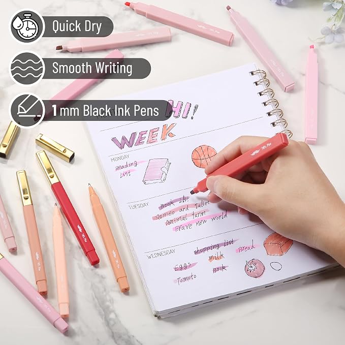 Mr. Pen- Aesthetic Highlighters and Ballpoint Pens No Bleed, 12 Pack | Shades of Pink, Bible Highlighters and Pens No Bleed, Fast Dry and No Smear for Bible Journaling, Planner, School Supplies