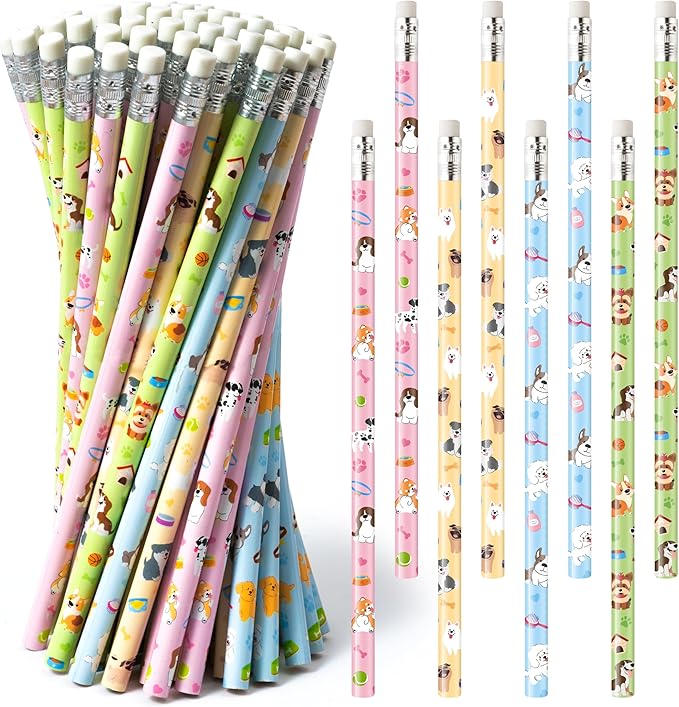 Xqumoi 60Pcs Dog Pencils with Eraser - Cute Puppy Paw #2 HB Pencils, School Classroom Student Rewards Office Supply Pet Lovers Gift Goodie Bag Fillers Stuffers Birthday Party Favors