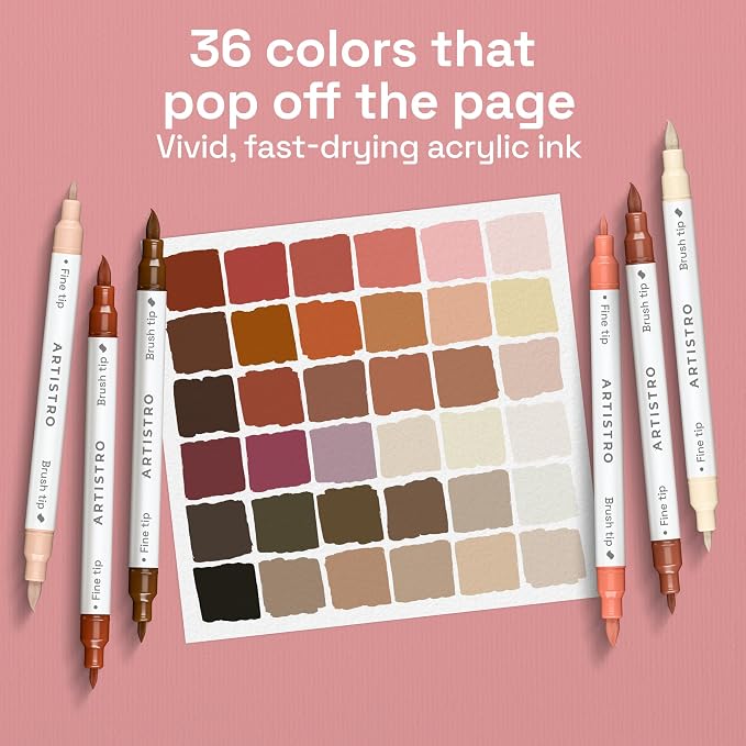 ARTISTRO 36 Skin Tones Acrylic Paint Markers - Paint Pens for Drawing - For Fabric, Rock, Glass, Wood, Molds - Arts & Crafts Gift for Adults, Teens, Kids, Classroom Must Haves & School Supplies