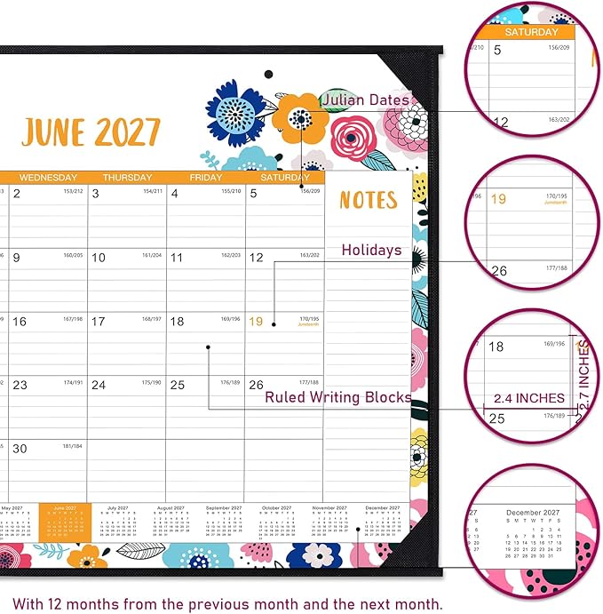2026-2027 Desk Calendar - Large Desk Calendar 2026-2027, Jul 2026 - Dec 2027, 22" x 17", 18 Month Large Calendar 26-27 with Corner Protectors, To-Do List & Notes, Desk/Wall Calendar for Organizing - Colorful Floral