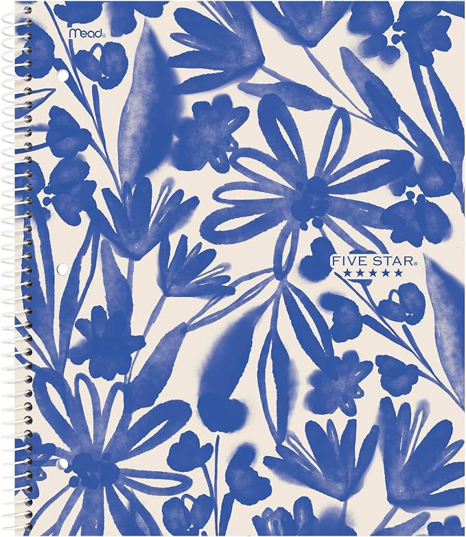 Five Star Spiral Notebook + Study App,1 Subject,College Ruled,8-1/2" x 11",80 Sheets,Fights Ink Bleed,Water Resistant Cover,Soft Petals (820331F-ECM),(Pack of 12)