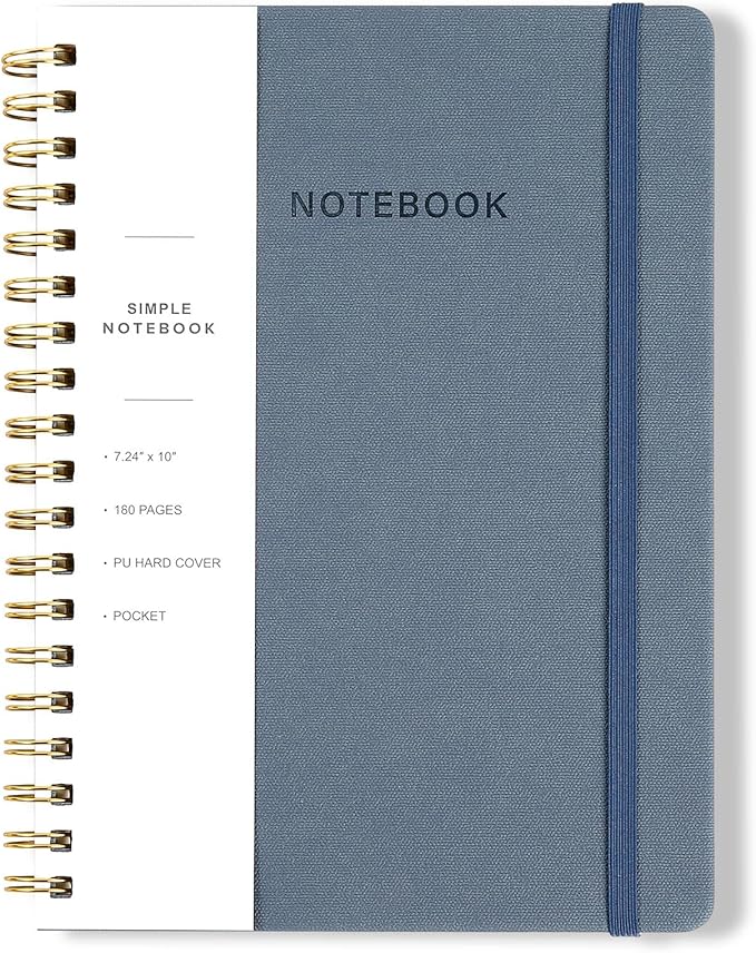 Spiral Notebook - 7.24" x 10" College Ruled Journal with Inner Pockets and 180 Pages, PU Leather Cover Business Journal, Twin-Wire Binding Notebook Perfect for Office & Home School Supplies ReefBlue