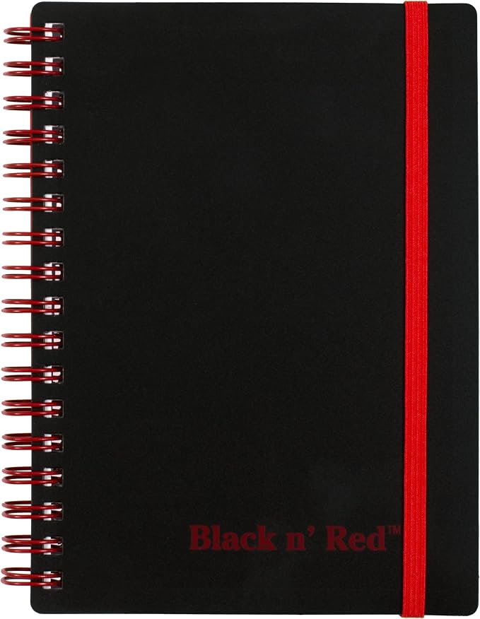 Black n' Red Notebook, Business Journal, 5-5/8" x 3-3/4", 70 Sheets, Ruled, Optik Paper, Scribzee App, Flexible Poly Cover, Wirebound, Black (F67010)