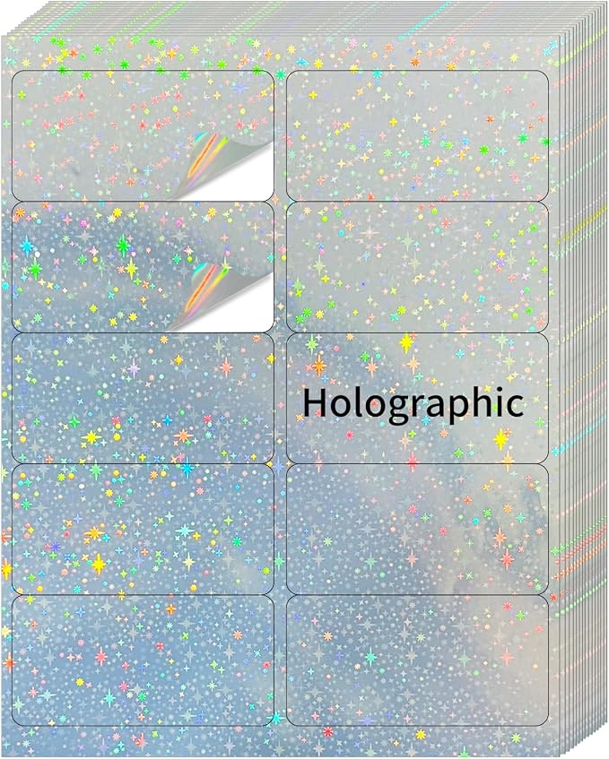 Shipping Labels Stickers, 2"×4" Printable Holographic Mailing Labels for Laser/Inkjet Printing- Matte Holographic Star- 8.5"×11"- 20 Sheet