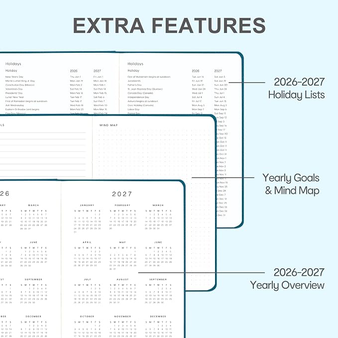 And Per Se Undated Academic Planner, Weekly & Monthly Planner with Goal & Habit Tracker, A5 Hardcover, Dark Turquoise