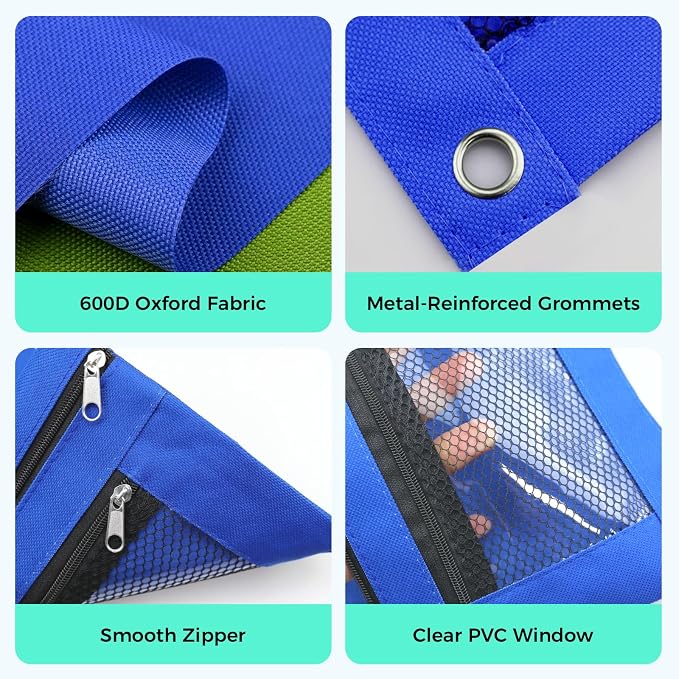 Pencil Pouch for 3 Ring Binder, Pencil Case with Zipper, 600D Fabric Pencil Pouch Bag Holder Accessories, Clear Window Pencil Case Aesthetic Back to School Organizer Pockets for Boy Girl (Blue)