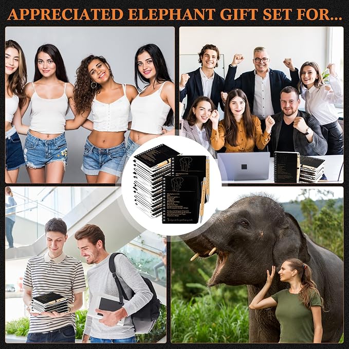 Harloon 5 Sets Thanksgiving Elephant Friendship Gift Friendsgiving A6 Spiral Notebook with Elephant Bamboo Pen Employee Appreciation Gifts for Staff Team Coworker Teachers