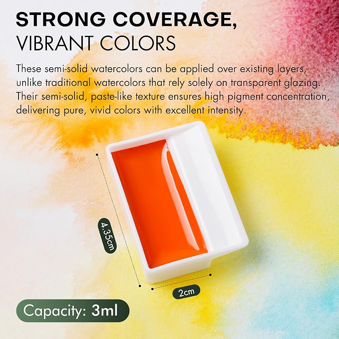 Fuumuui 24-Color Opaque Semi-Solid Watercolor Paint Set - Timeless Tones Professional Art Supplies with Strong Pigments & Coverage, for Artists Beginner Painters Amateur Hobbyists Painting