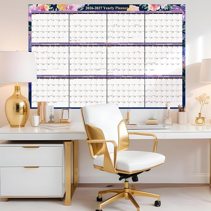 Ospelelf 2026 Wall Calendar Large 32'' x 48'' Dry Erase Calendar, Yearly Laminated Calendar Monthly Family Calendar for Office, Use July 2026 - June 2028 (Floral)